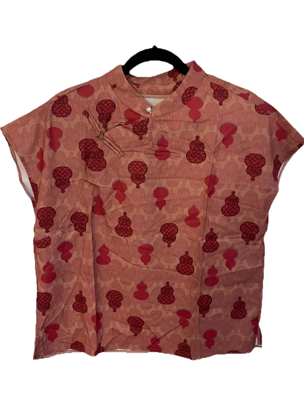 Vintage-Inspired Red Patterned Cap Sleeve Top